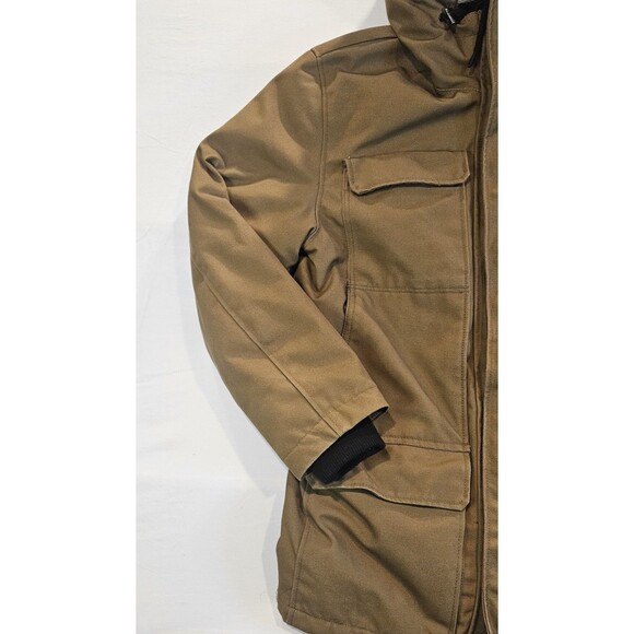 H&M Mens Parka Jacket XL Hooded Winter Coat Brown Faux Fur Lined Heavy Warm - Picture 4 of 13